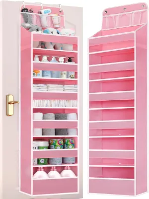 Over Door Hanging Organizer, No Tilt Baby Closet Organizer for Diaper Kids Toys Storage, Newborn Essentials Nursery Bathroom (6 Tier Pink)