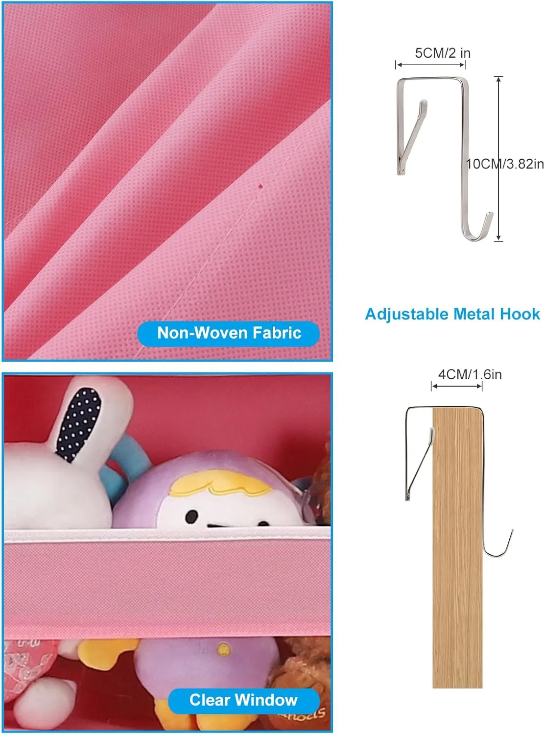 Over Door Hanging Organizer, No Tilt Baby Closet Organizer for Diaper Kids Toys Storage, Newborn Essentials Nursery Bathroom (6 Tier Pink)