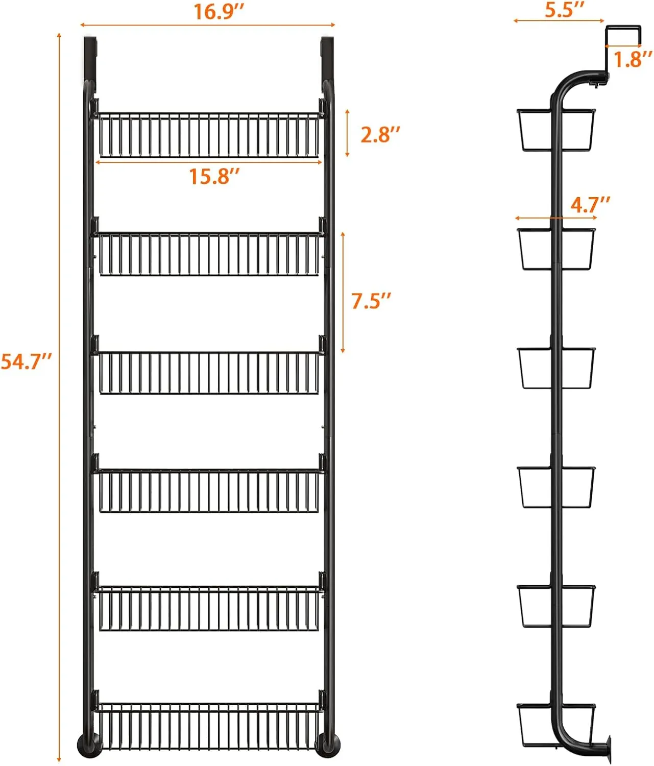 Over The Door Pantry Organizers and Storage, 6-Tier Spice Rack, Home & Kitchen Storage Shelves for Cabinet, Large Capacity Hanging Seasoning Organizer, Laundry Room Organization, Black