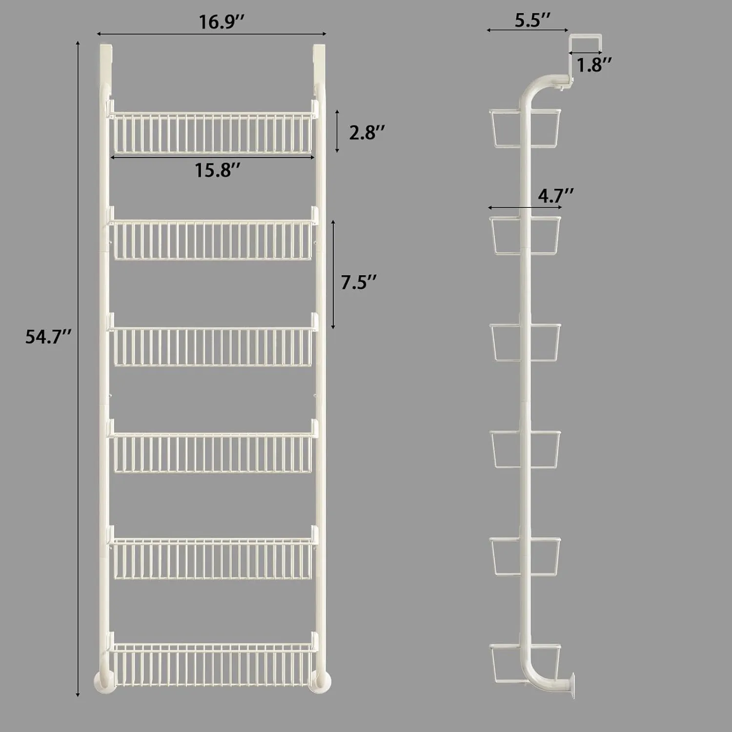 Over the Door Pantry Organizers and Storage, 6-Tier Spice Rack, Home & Kitchen Storage Shelves for Cabinet, Large Capacity Hanging Seasoning Organizer, Laundry Room Organization, White