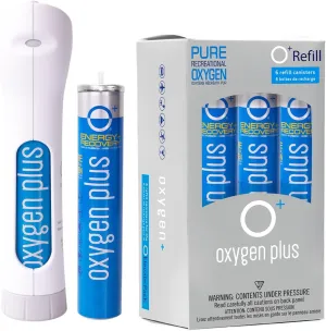 Oxygen Plus – O  Elevate Pack | Refillable Oxygen Dispenser, 8 Recyclable Refill Canisters | Filled with 99.5% Pure O2 | Natural Supplement to Boost Energy & Recovery | 12  Uses Per 3.4 Liter Canister