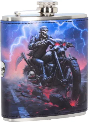 Pacific Giftware Hell on Highway Skull Portable Stainless Steel and PU Hip Flask 7 Ounces Capacity