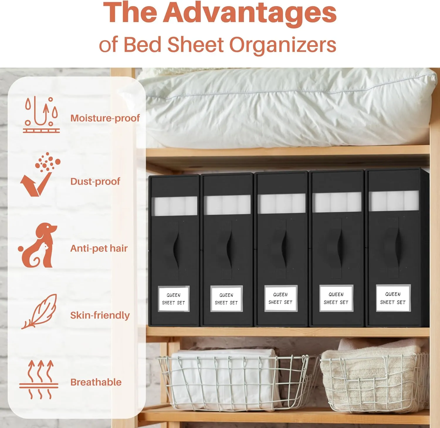 PARANTA Bed Sheet Organizers and Storage 8 Pack,Foldable Linen Closet Organizer,Twin Full Bed Sheet Organizers with Label Handle Window,Sheets Set Keeper for Blanket Duvet Cover Queen or King Black