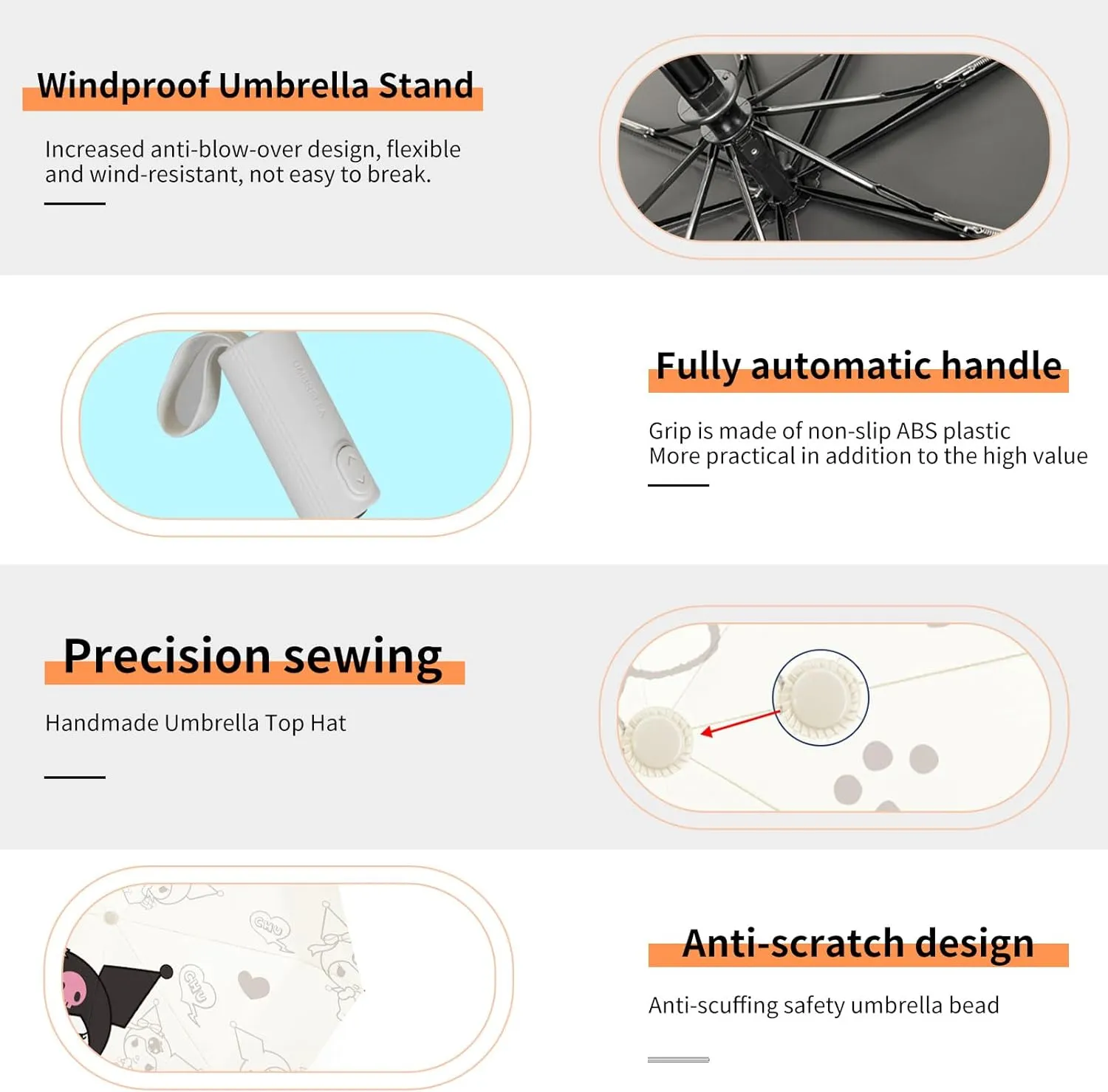 PARTY BUZZ Automatic Windproof Travel Umbrella, Waterproof UV Protection Folding Umbrella, Cartoon Portable Compact Umbrella Easy Auto Open, for Girls and Women