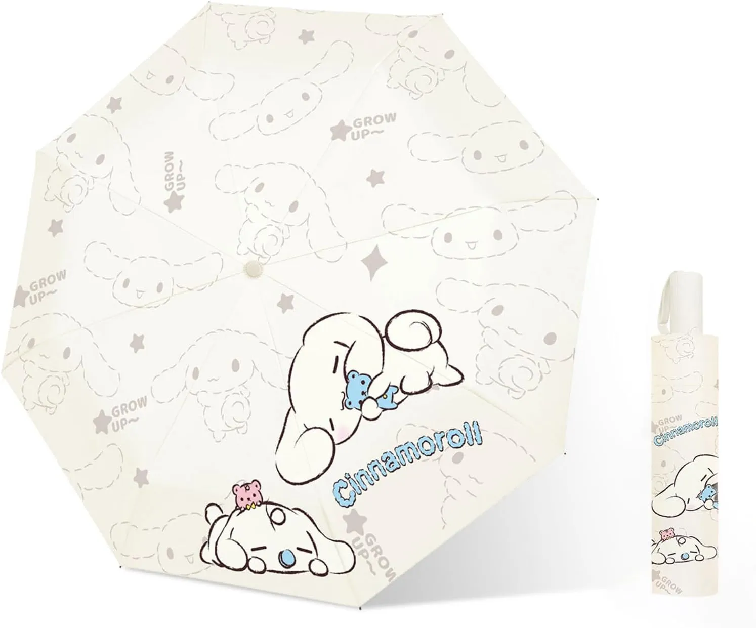 PARTY BUZZ Automatic Windproof Travel Umbrella, Waterproof UV Protection Folding Umbrella, Cartoon Portable Compact Umbrella Easy Auto Open, for Girls and Women