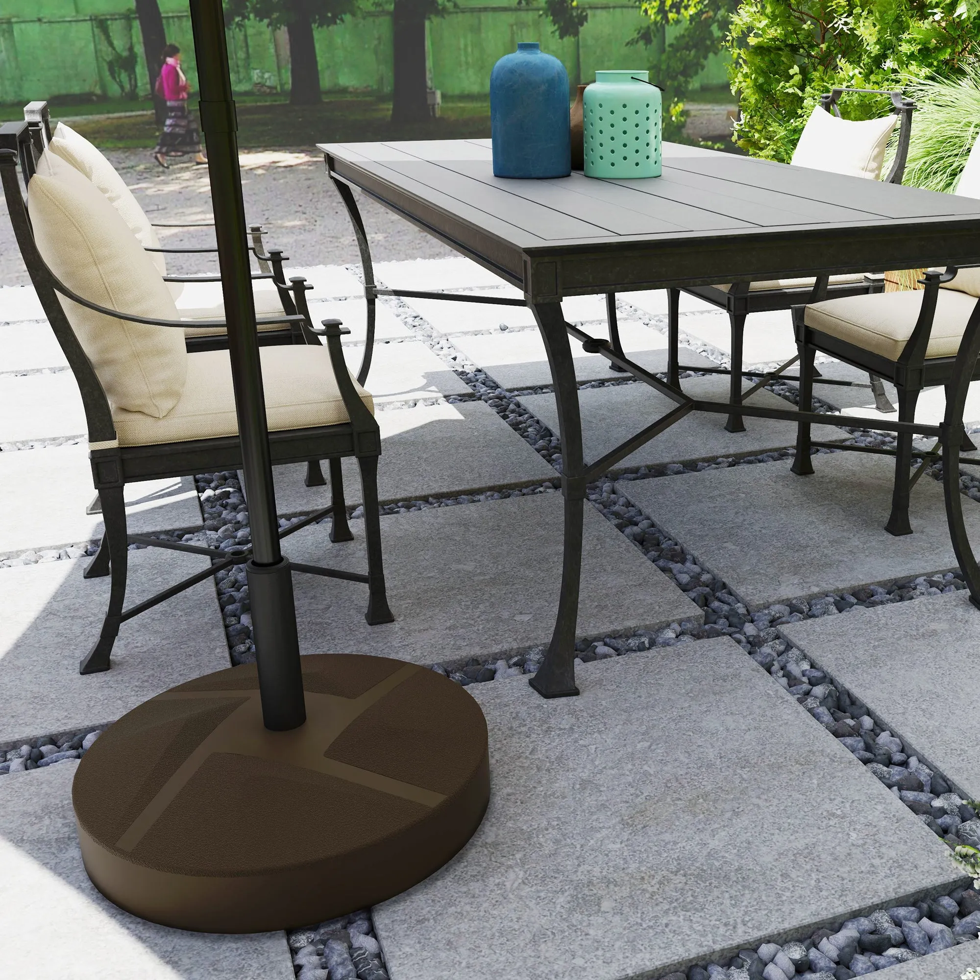 Patio Umbrella Base Holder, Heavy Duty Outdoor Umbrella Stand Base, Filled Up to 66lbs with Stand or 55lbs with Water for Garden, Poolside, Brown
