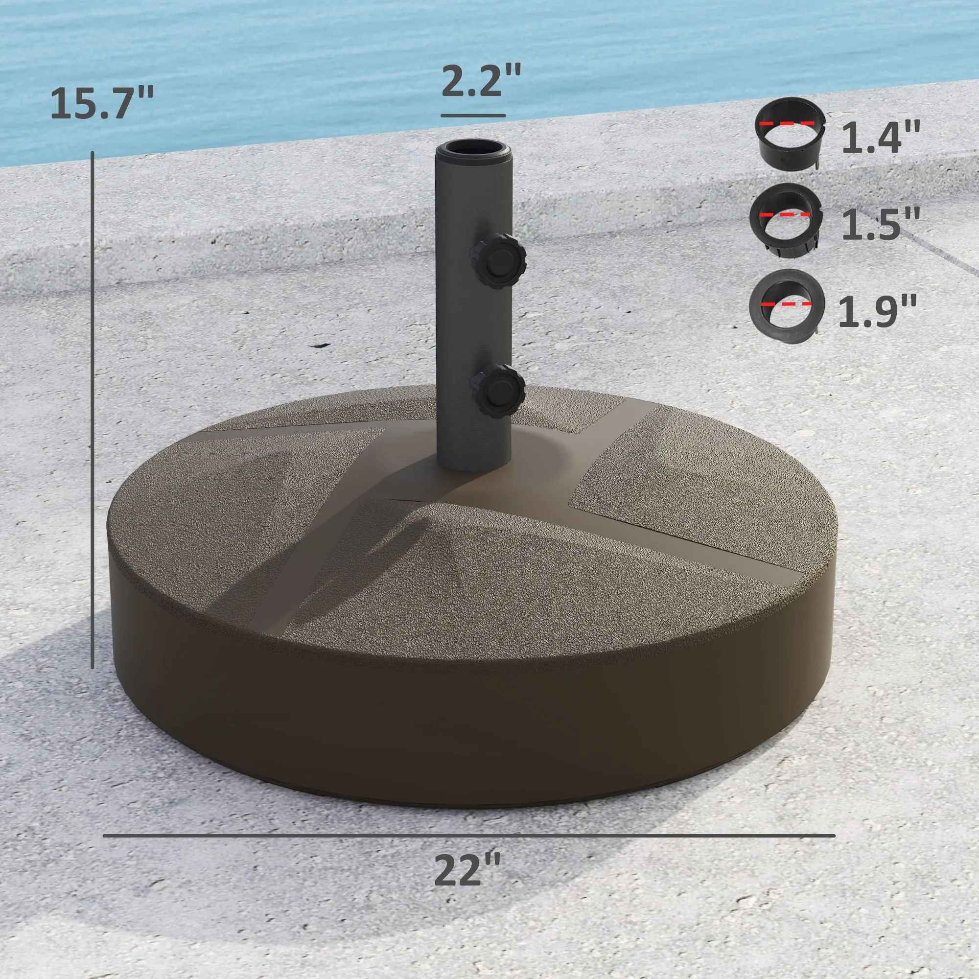 Patio Umbrella Base Holder, Heavy Duty Outdoor Umbrella Stand Base, Filled Up to 66lbs with Stand or 55lbs with Water for Garden, Poolside, Brown