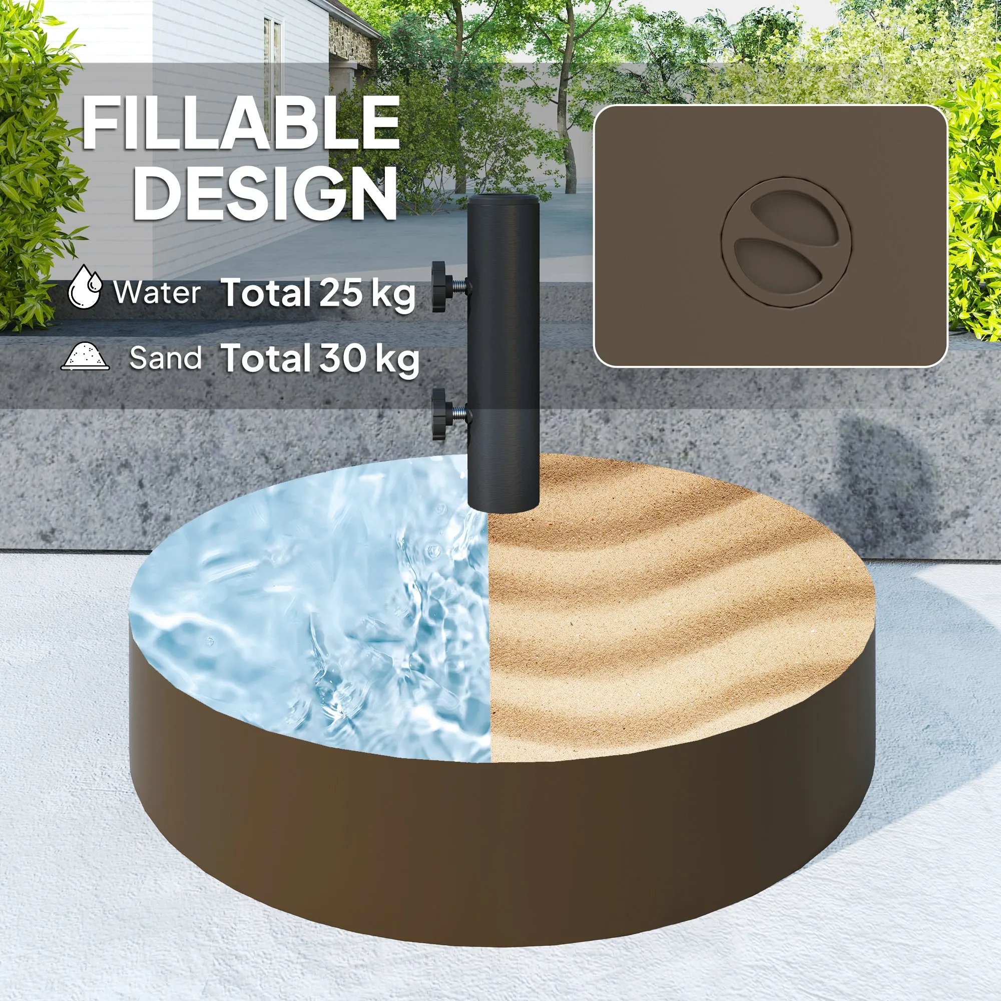 Patio Umbrella Base Holder, Heavy Duty Outdoor Umbrella Stand Base, Filled Up to 66lbs with Stand or 55lbs with Water for Garden, Poolside, Brown