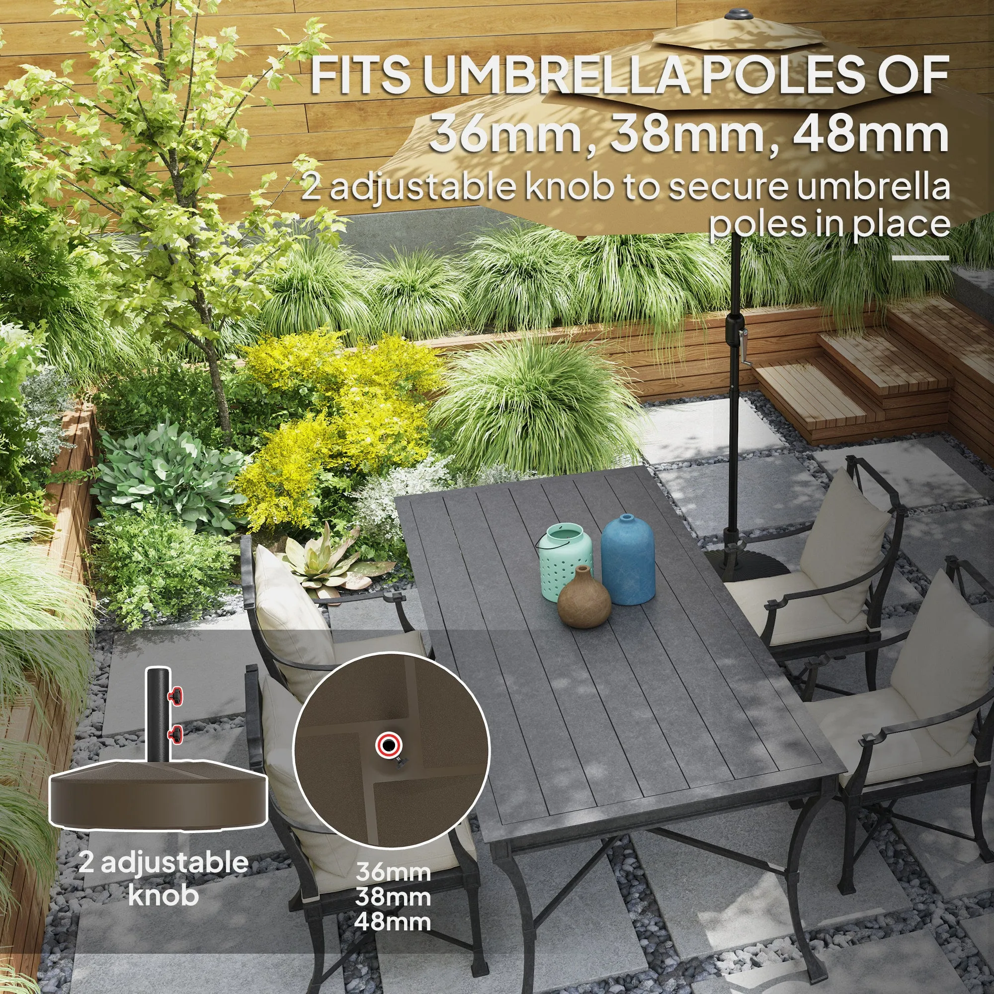 Patio Umbrella Base Holder, Heavy Duty Outdoor Umbrella Stand Base, Filled Up to 66lbs with Stand or 55lbs with Water for Garden, Poolside, Brown