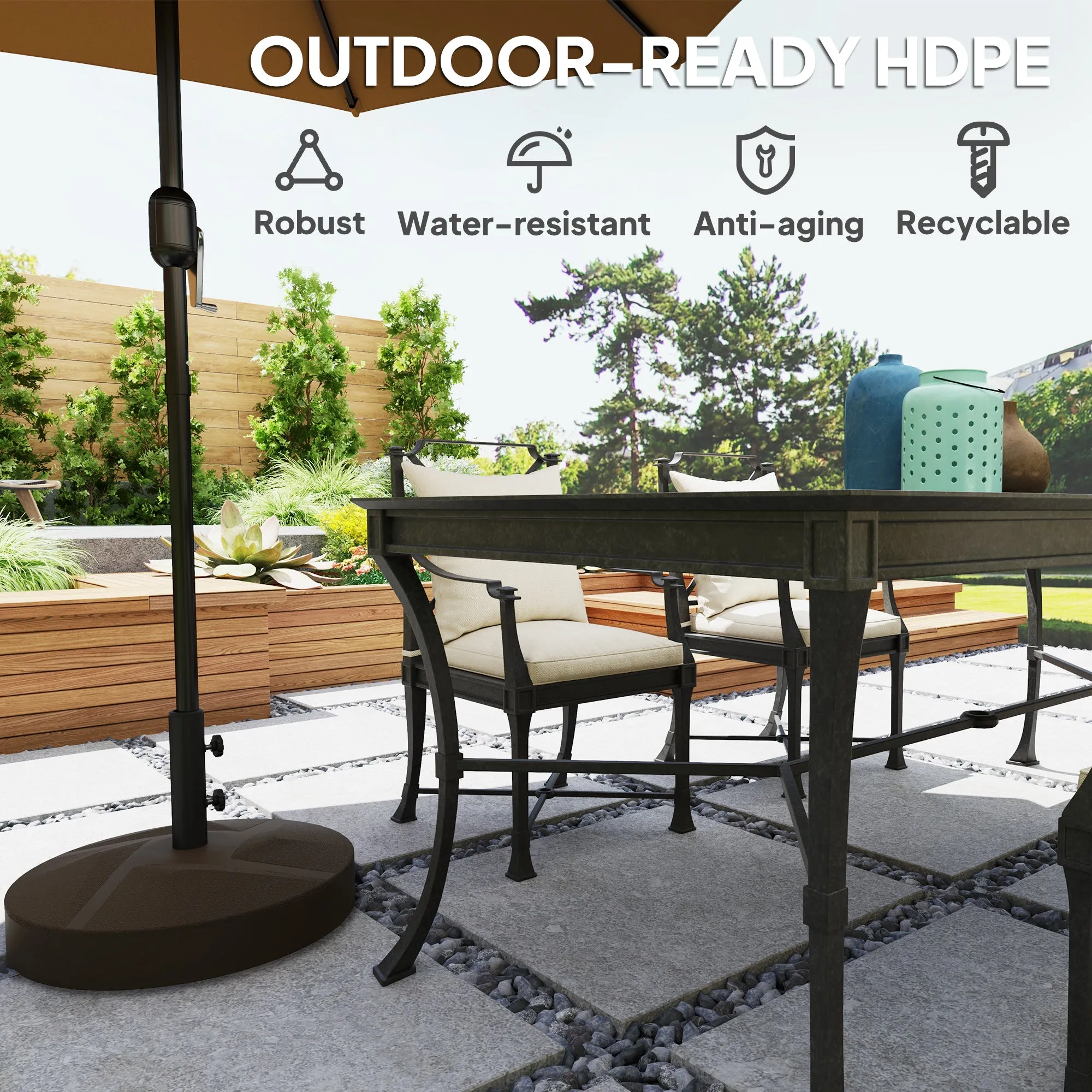 Patio Umbrella Base Holder, Heavy Duty Outdoor Umbrella Stand Base, Filled Up to 66lbs with Stand or 55lbs with Water for Garden, Poolside, Brown