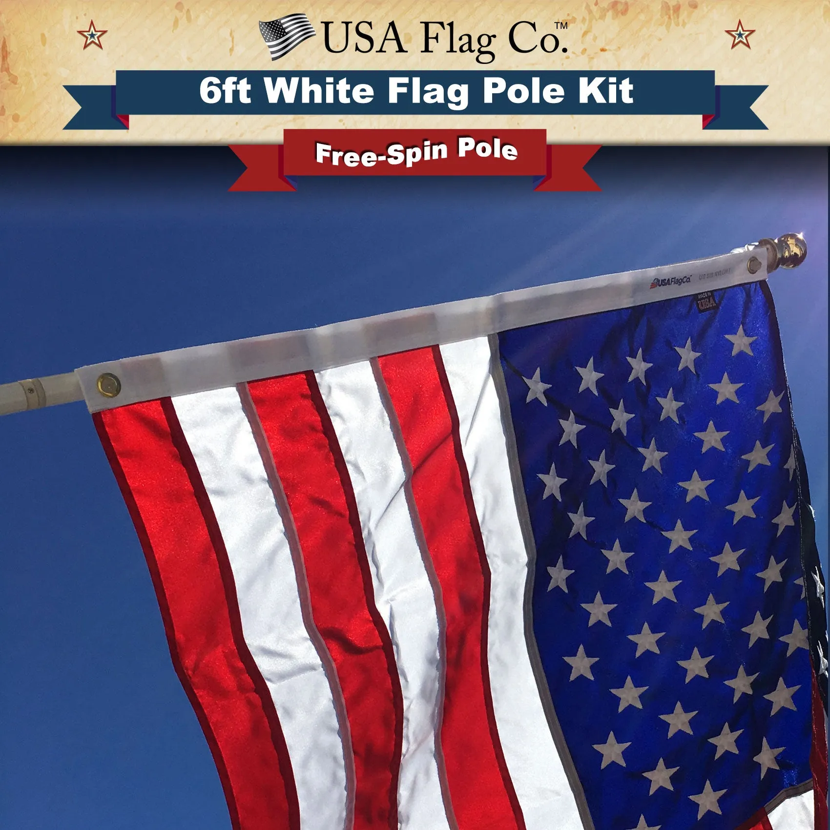 PATRIOT™ Flag Pole and TITAN™ Bracket Kit - Vivid White (6ft, 1" Diameter)