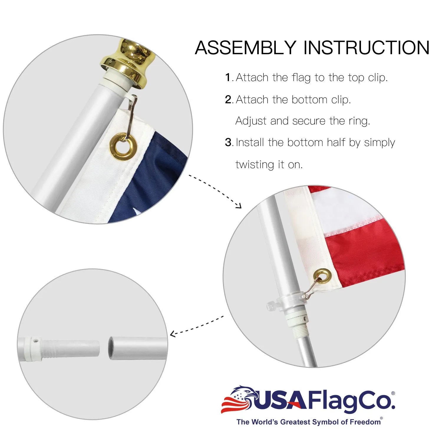PATRIOT™ Flag Pole and TITAN™ Bracket Kit - Vivid White (6ft, 1" Diameter)