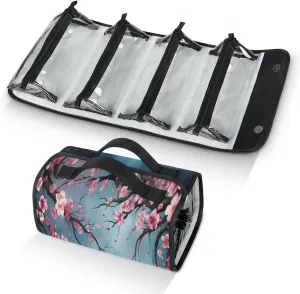 Peach Blossoms Branches Toiletry Bag Water Proof Travel Makeup Case Large Capacity 4 in 1 Foldable Cosmetics Storage for Women Men Removable Zipper Clear PVC Pockets
