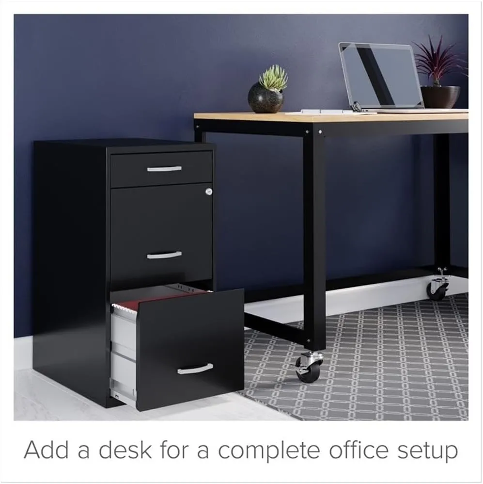 Pemberly Row 18" 3-Drawer Modern Metal Organizer File Cabinet in Black