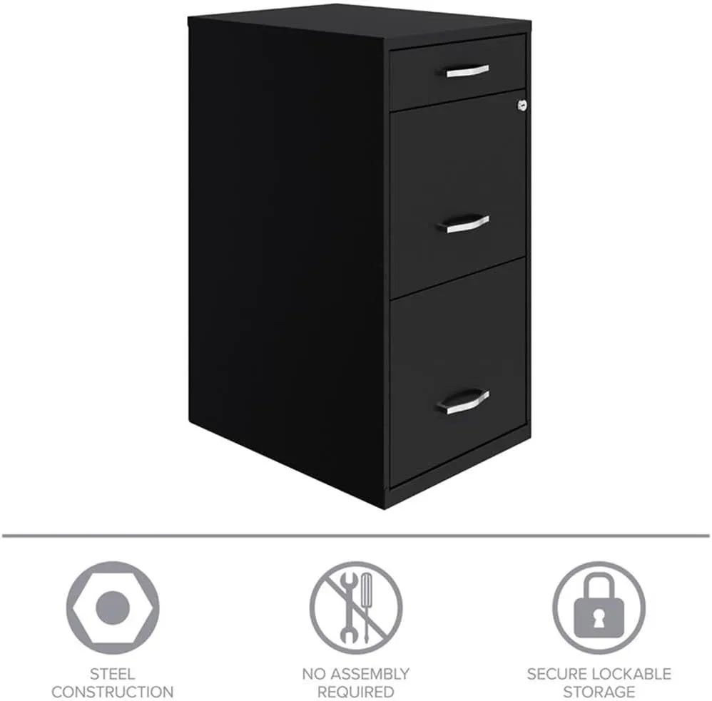 Pemberly Row 18" 3-Drawer Modern Metal Organizer File Cabinet in Black