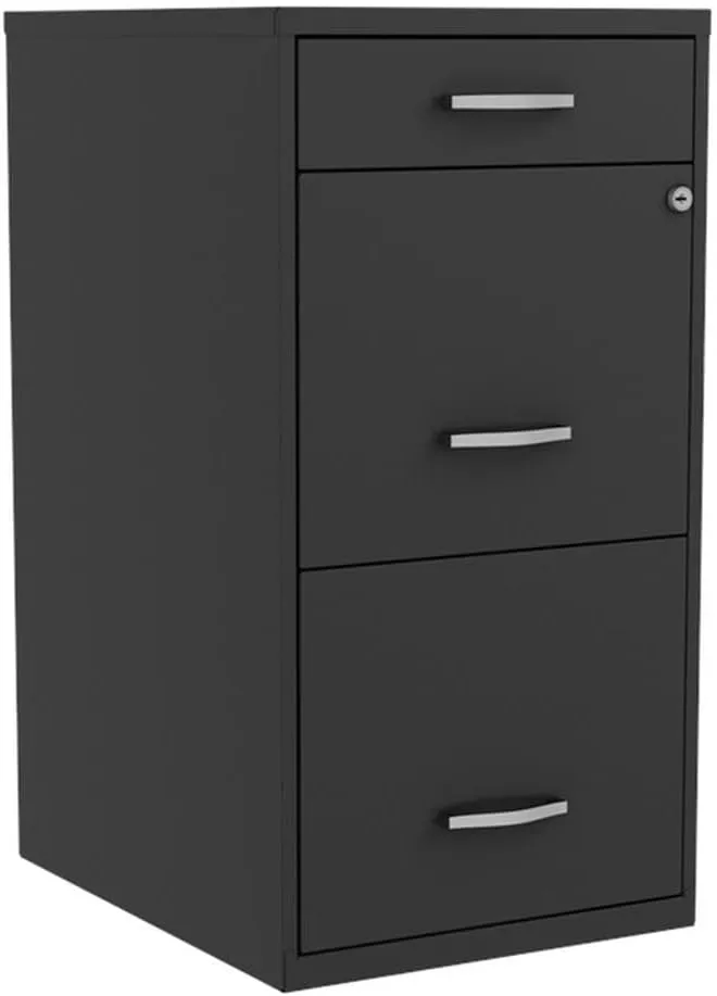 Pemberly Row 18" 3-Drawer Modern Metal Organizer File Cabinet in Black