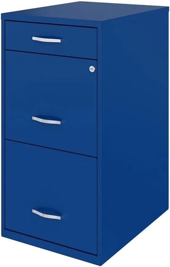 Pemberly Row 18" 3-Drawer Modern Metal Organizer File Cabinet in Blue