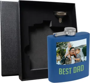 Personalized 6oz Stainless Royal Blue Flask - Printed Photo, Metal Hip Pocket Discreet Flask–Custom Novelty Groomsmen – Liquor Whiskey Gifts for Men Women, Image, Picture
