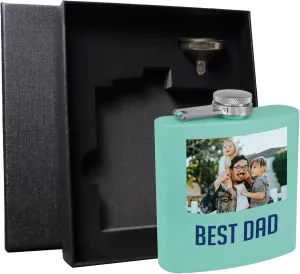 Personalized 6oz Stainless Steel Teal Flask - Printed Photo, Metal Hip Pocket Discreet Flask–Custom Novelty Groomsmen – Liquor Whiskey Gifts for Men Women, Image, Picture