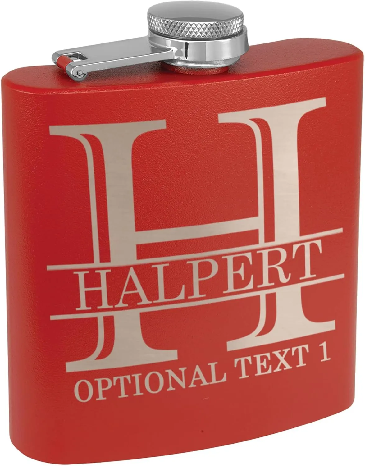 Personalized Etched 6oz Red Stainless Steel Flask – Halpert, Whiskey Gifts for Men - Metal Hip Pocket Discreet Flask – Custom Groomsmen Gifts – Whiskey Bourbon Gifts for Men Women, Engraved