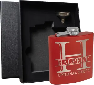 Personalized Etched 6oz Red Stainless Steel Flask – Halpert, Whiskey Gifts for Men - Metal Hip Pocket Discreet Flask – Custom Groomsmen Gifts – Whiskey Bourbon Gifts for Men Women, Engraved