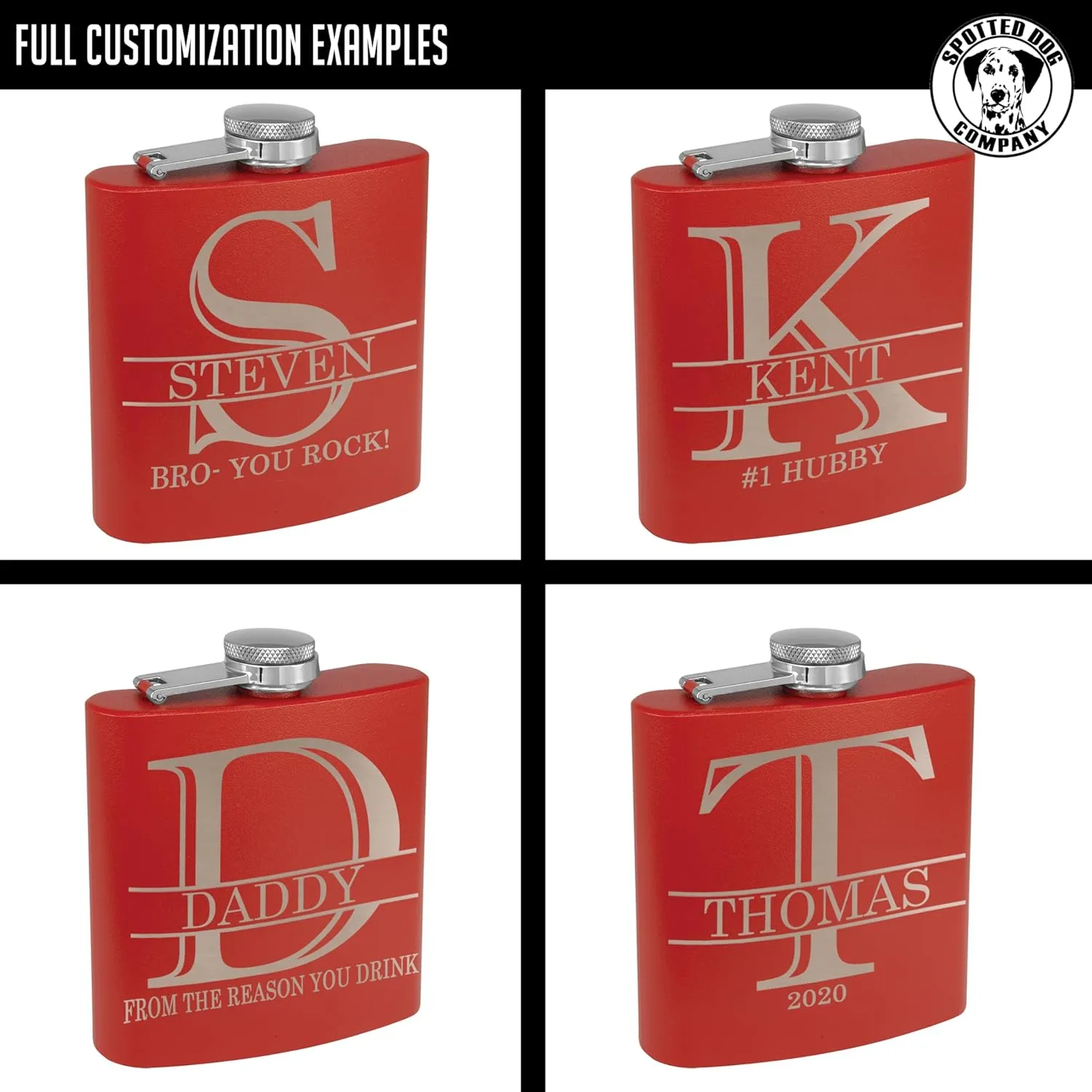Personalized Etched 6oz Red Stainless Steel Flask – Halpert, Whiskey Gifts for Men - Metal Hip Pocket Discreet Flask – Custom Groomsmen Gifts – Whiskey Bourbon Gifts for Men Women, Engraved