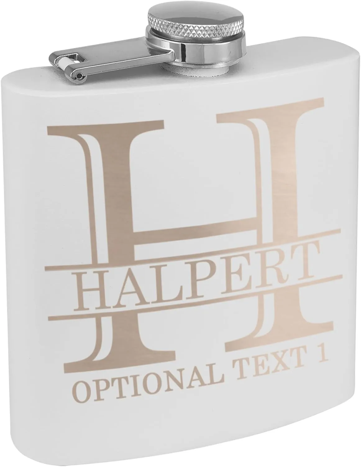 Personalized Etched 6oz White Stainless Steel Flask – Halpert, Whiskey Gifts for Men - Metal Hip Pocket Discreet Flask – Custom Groomsmen Gifts – Whiskey Bourbon Gifts for Men Women, Engraved
