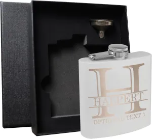 Personalized Etched 6oz White Stainless Steel Flask – Halpert, Whiskey Gifts for Men - Metal Hip Pocket Discreet Flask – Custom Groomsmen Gifts – Whiskey Bourbon Gifts for Men Women, Engraved