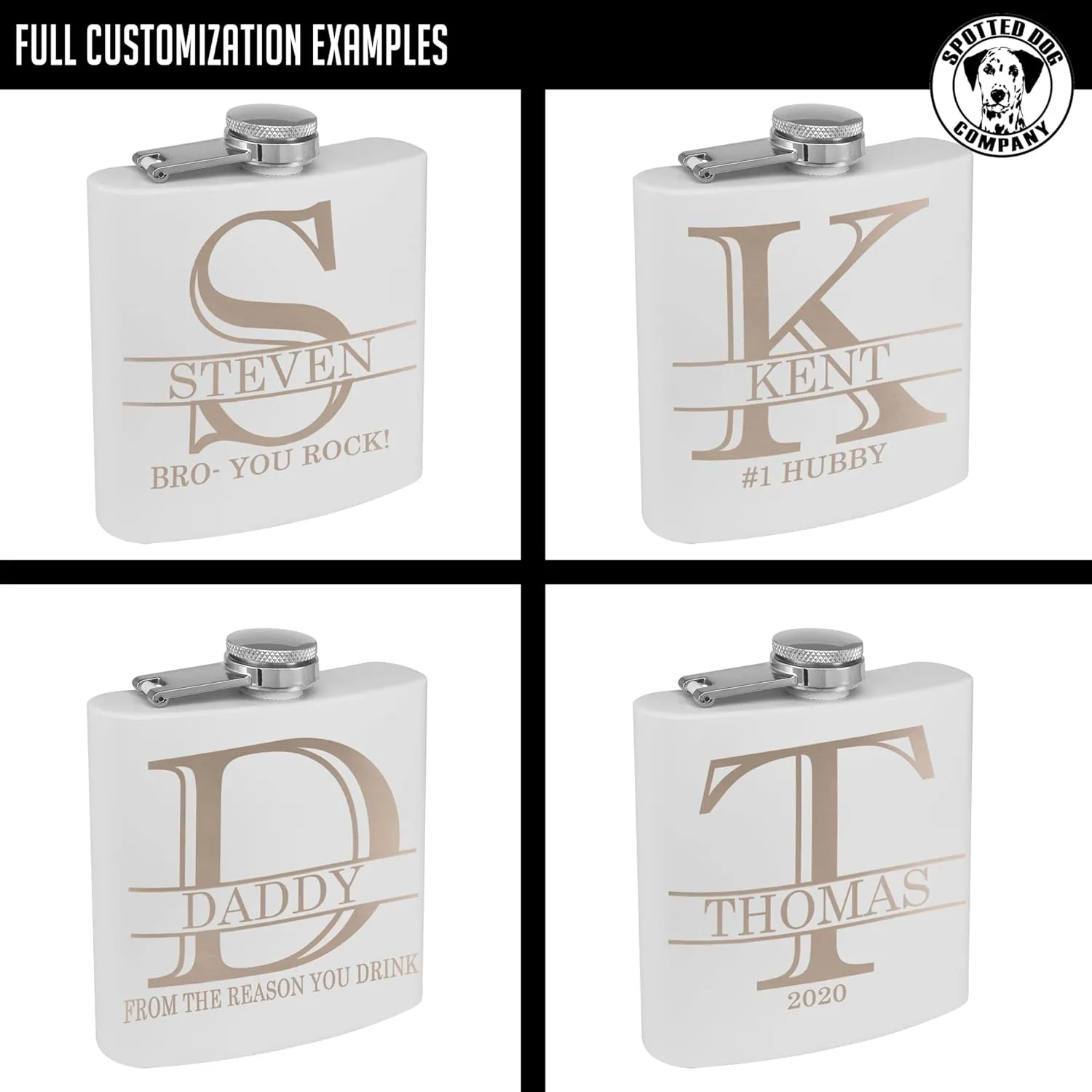 Personalized Etched 6oz White Stainless Steel Flask – Halpert, Whiskey Gifts for Men - Metal Hip Pocket Discreet Flask – Custom Groomsmen Gifts – Whiskey Bourbon Gifts for Men Women, Engraved