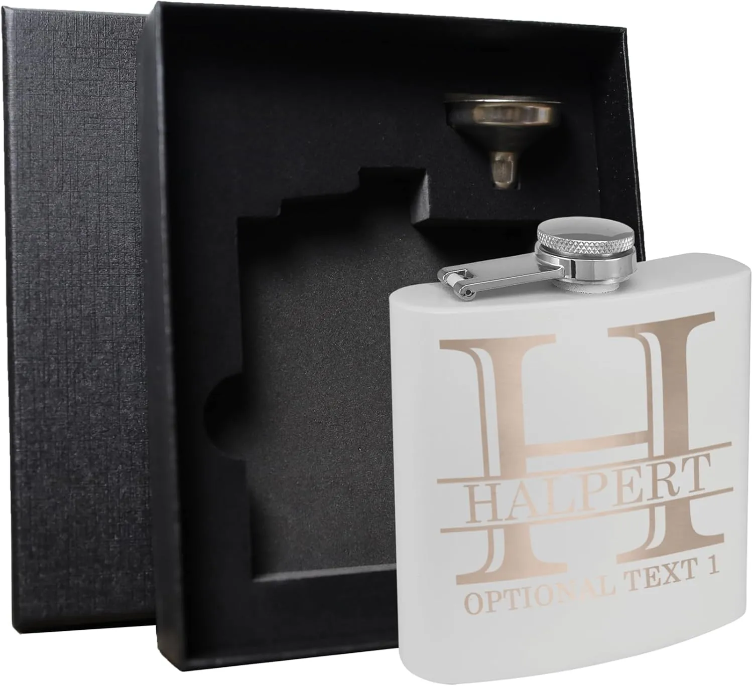 Personalized Etched 6oz White Stainless Steel Flask – Halpert, Whiskey Gifts for Men - Metal Hip Pocket Discreet Flask – Custom Groomsmen Gifts – Whiskey Bourbon Gifts for Men Women, Engraved