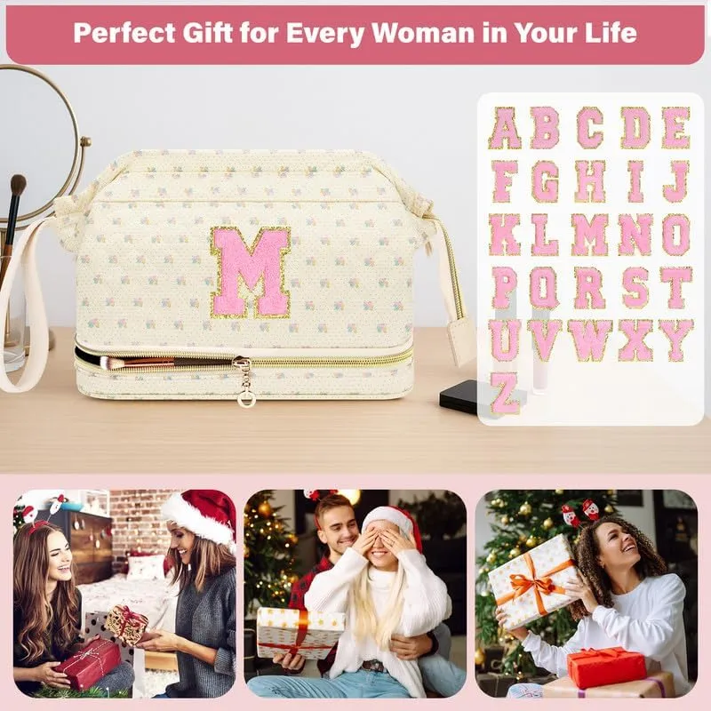 Personalized Makeup Bag Initial Graduation Gifts, Teen Girl Gifts Trendy Stuff Cosmetic Bag, Teacher Appreciation Gift, Travel Make up Bag for Women Dance Recital Gift for Girls - Yellow flower A