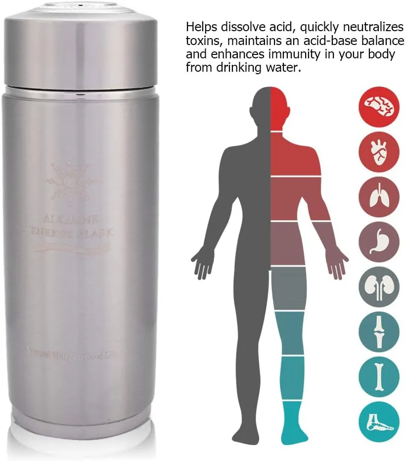 Pilipane Stainless Steel Water Bottle Portable Nano Balance Bio Energy Ionizer Cup Flask for Hiking Camping with Blue Color (Silver)