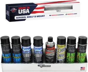 Pit Posse 567 Aerosol Shelf 8 Mount Spray Can Holder Trailer Garage Cabinet Organizer - Made in USA - Holds 8 Aerosol Cans - Shop Enclosed Race Trailer Accessory Aluminum Multi Use Storage (Silver)