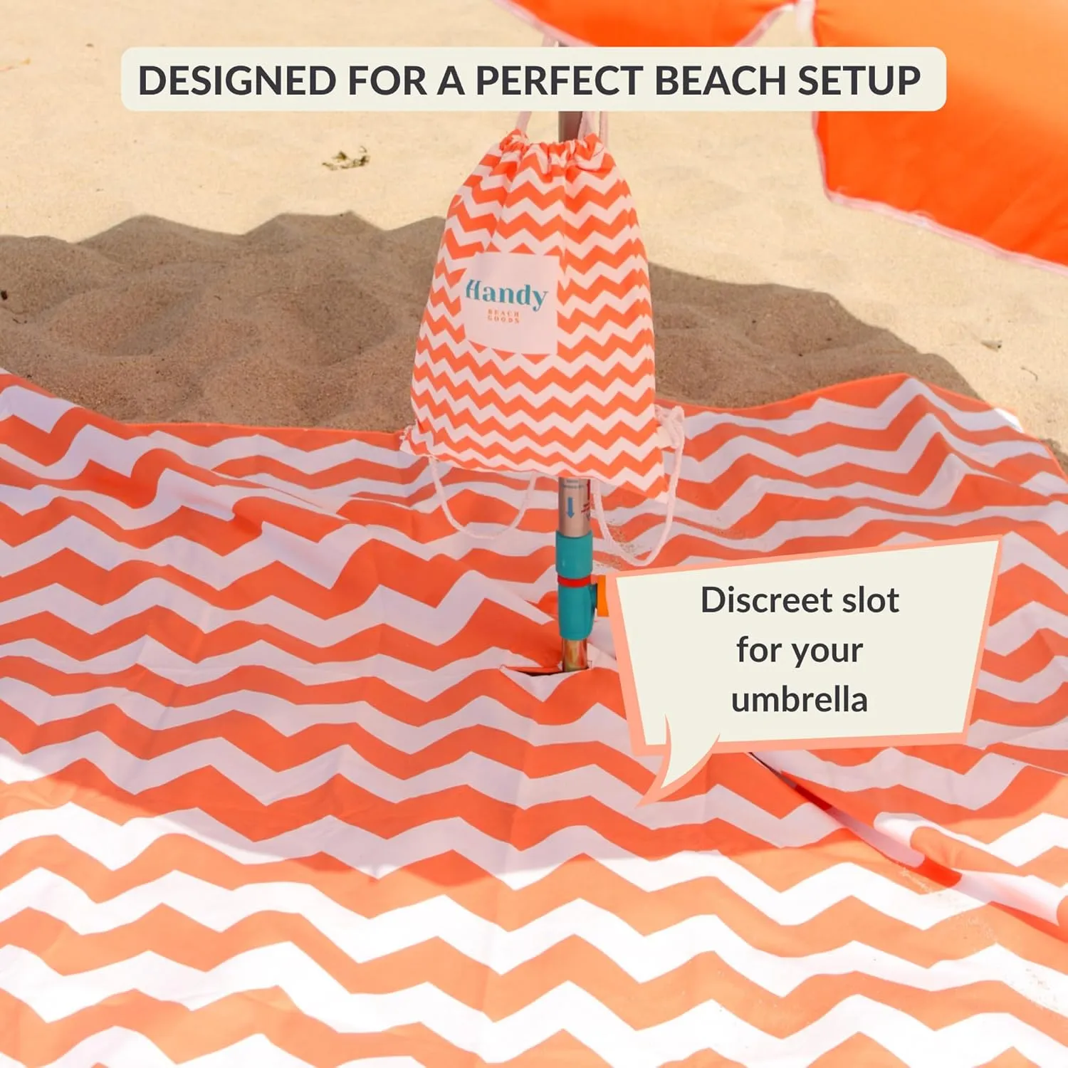 Plush Microfiber Beach Blanket, Extra Large Beach Mat for 3-6 Persons, Sandproof, Windproof | Hole for Umbrella, Corner Sand Pockets to Fight Wind (Bag for Blanket Included)