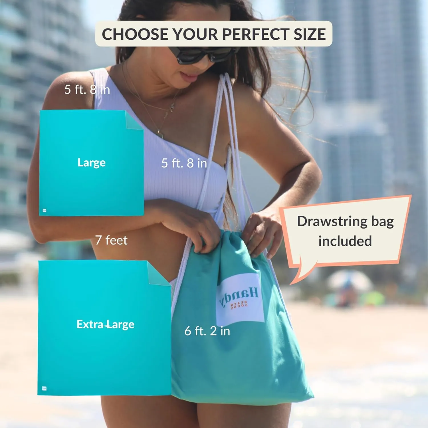 Plush Microfiber Beach Blanket, Extra Large Beach Mat for 3-6 Persons, Sandproof, Windproof | Hole for Umbrella, Corner Sand Pockets to Fight Wind (Bag for Blanket Included)