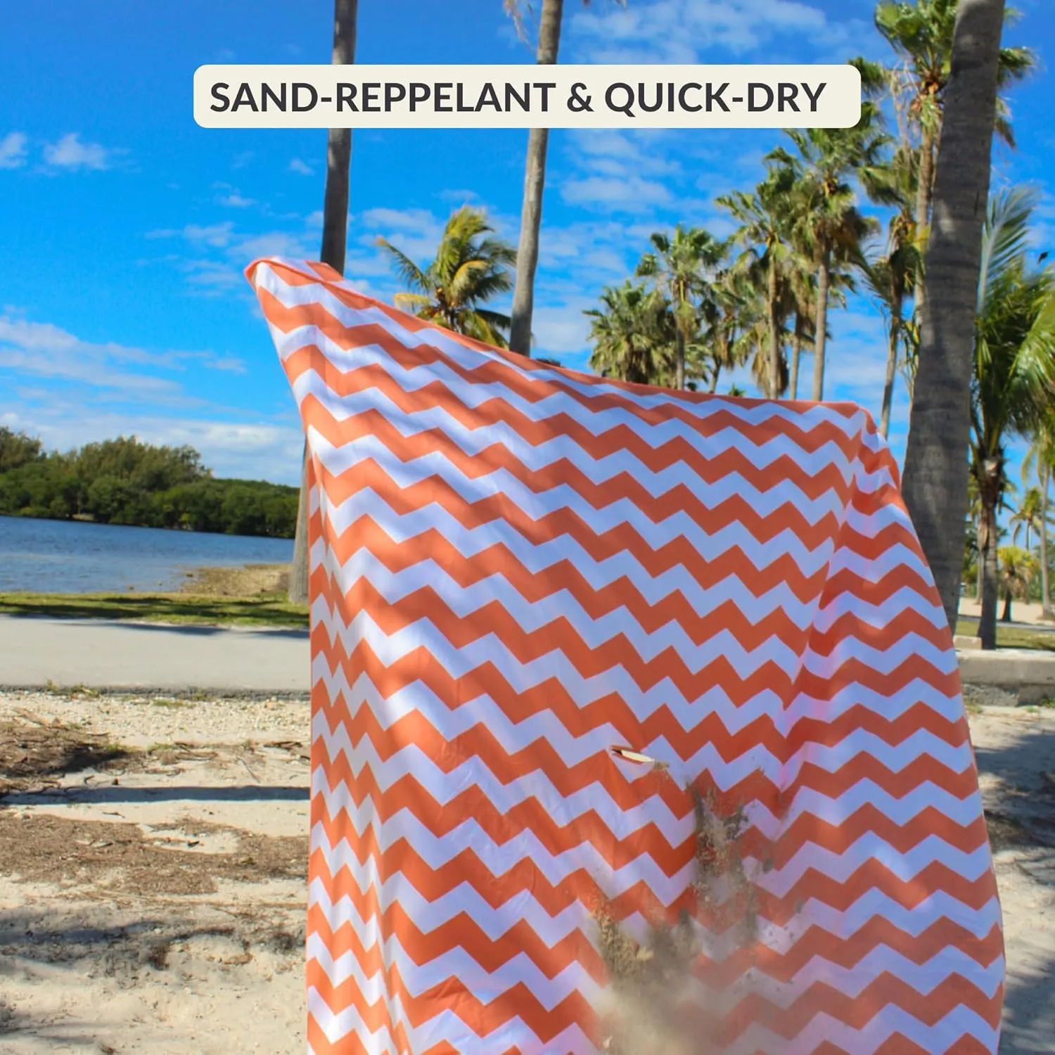 Plush Microfiber Beach Blanket, Extra Large Beach Mat for 3-6 Persons, Sandproof, Windproof | Hole for Umbrella, Corner Sand Pockets to Fight Wind (Bag for Blanket Included)