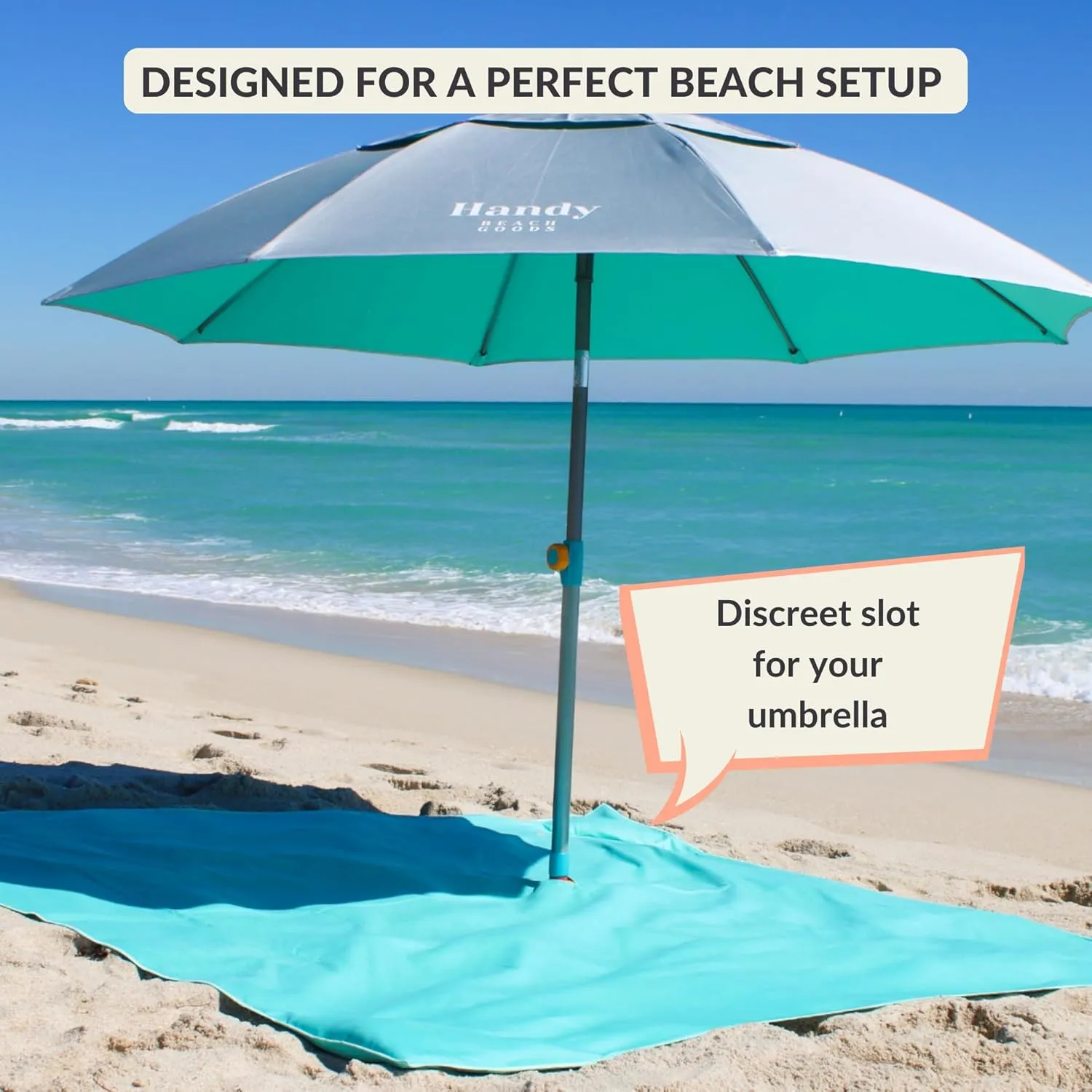 Plush Microfiber Beach Blanket, Extra Large Beach Mat for 3-6 Persons, Sandproof, Windproof | Hole for Umbrella, Corner Sand Pockets to Fight Wind (Bag for Blanket Included)