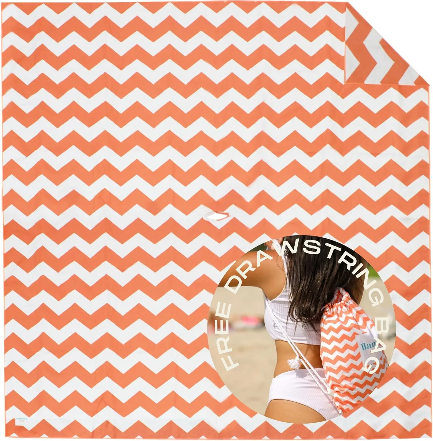 Plush Microfiber Beach Blanket, Extra Large Beach Mat for 3-6 Persons, Sandproof, Windproof | Hole for Umbrella, Corner Sand Pockets to Fight Wind (Bag for Blanket Included)