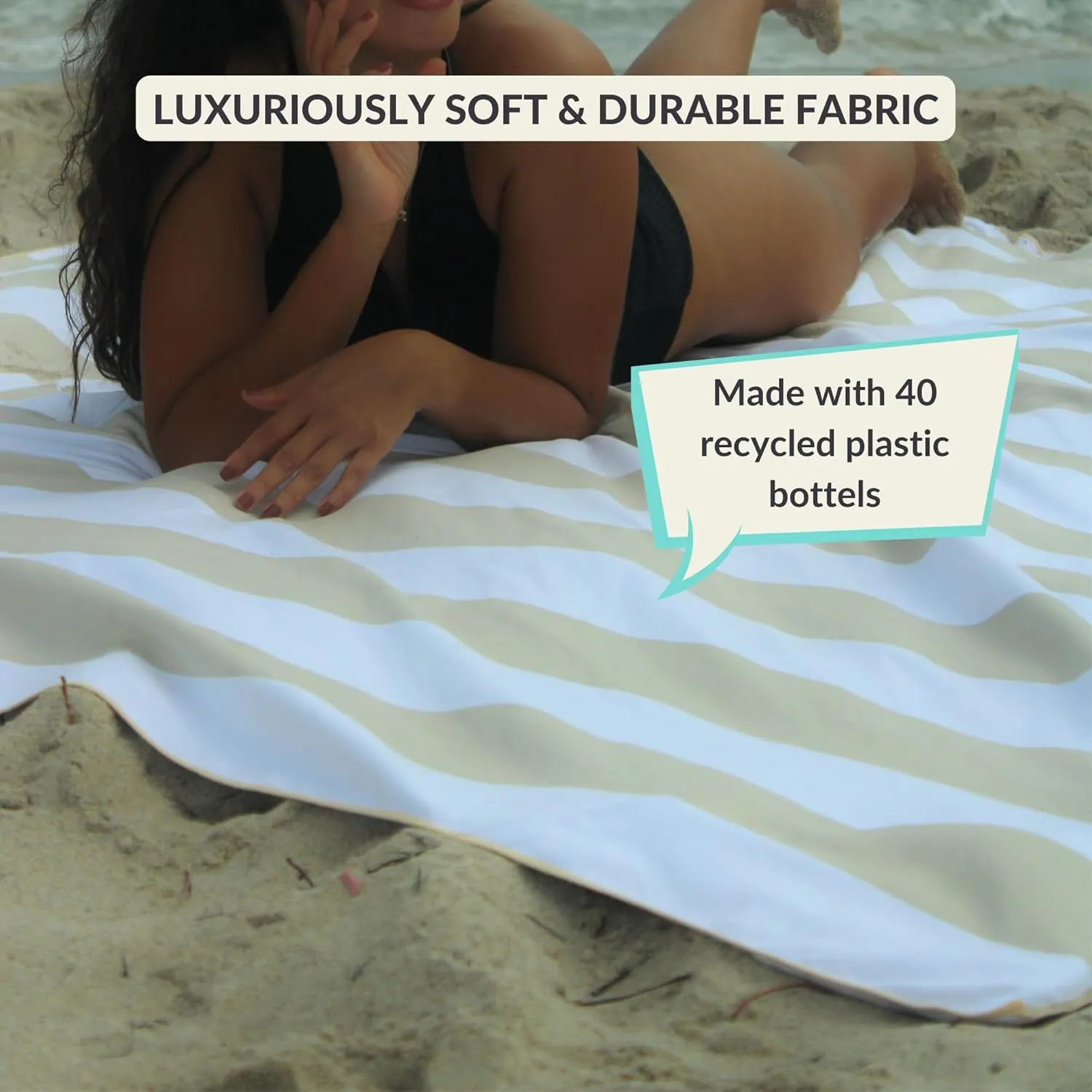 Plush Microfiber Beach Blanket, Extra Large Beach Mat for 3-6 Persons, Sandproof, Windproof | Hole for Umbrella, Corner Sand Pockets to Fight Wind (Bag for Blanket Included)