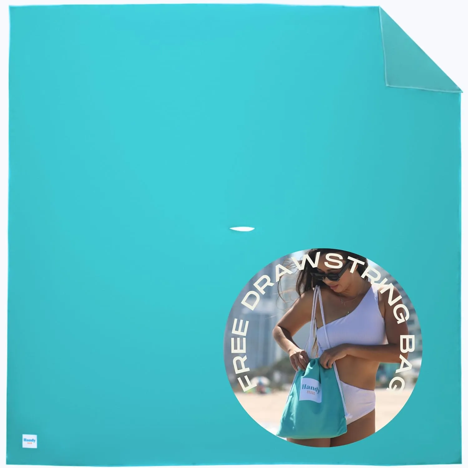 Plush Microfiber Beach Blanket, Extra Large Beach Mat for 3-6 Persons, Sandproof, Windproof | Hole for Umbrella, Corner Sand Pockets to Fight Wind (Bag for Blanket Included)