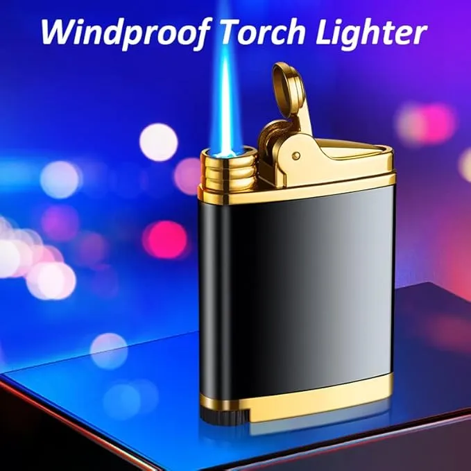 Pocket Torch Lighter, Jet Flame Butane Lighter with Flame Dial, Refillable Torch Lighter, Windproof Jet Lighter for Hiking Camping, No Gas (Black)