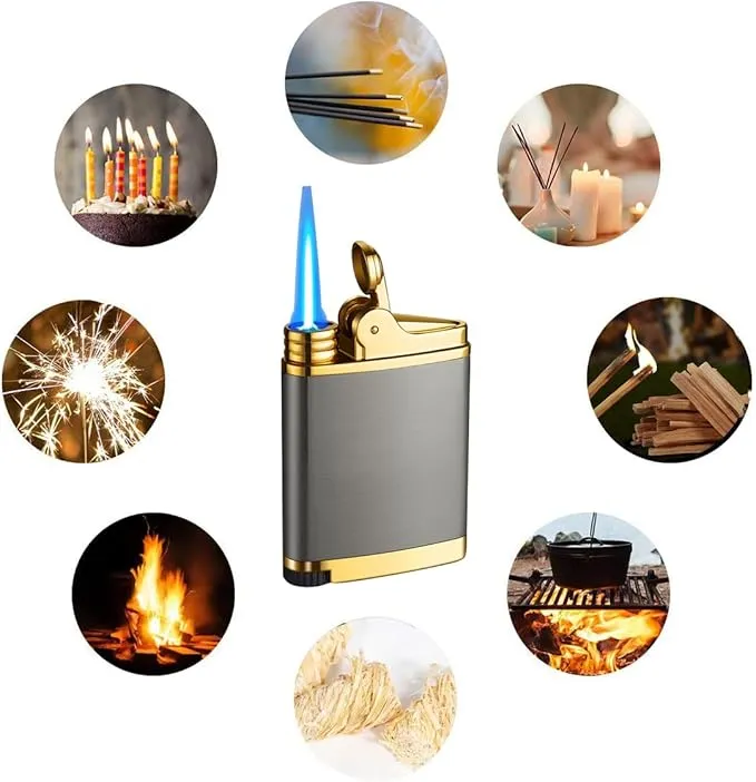 Pocket Torch Lighter, Jet Flame Butane Lighter with Flame Dial, Refillable Torch Lighter, Windproof Jet Lighter for Hiking Camping, No Gas (Black)