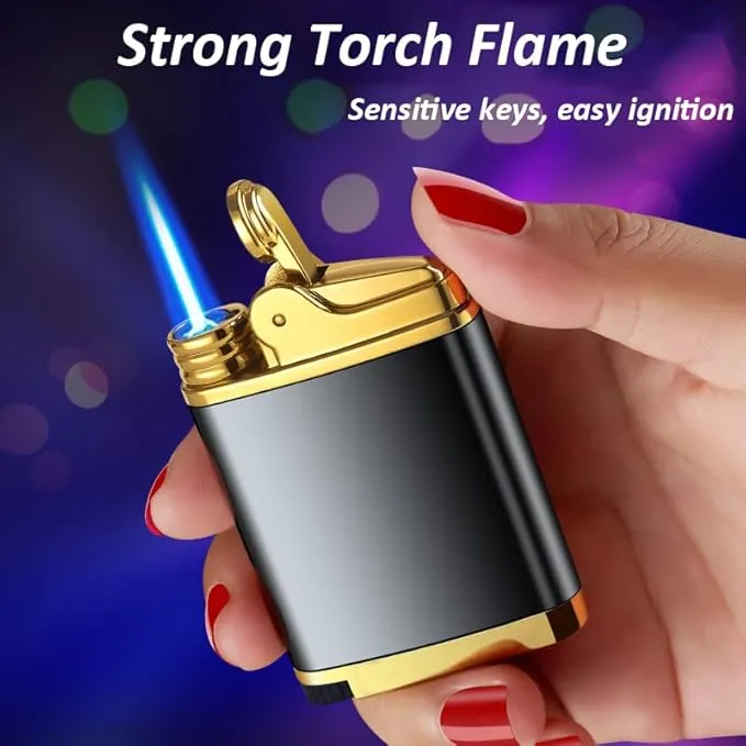 Pocket Torch Lighter, Jet Flame Butane Lighter with Flame Dial, Refillable Torch Lighter, Windproof Jet Lighter for Hiking Camping, No Gas (Black)