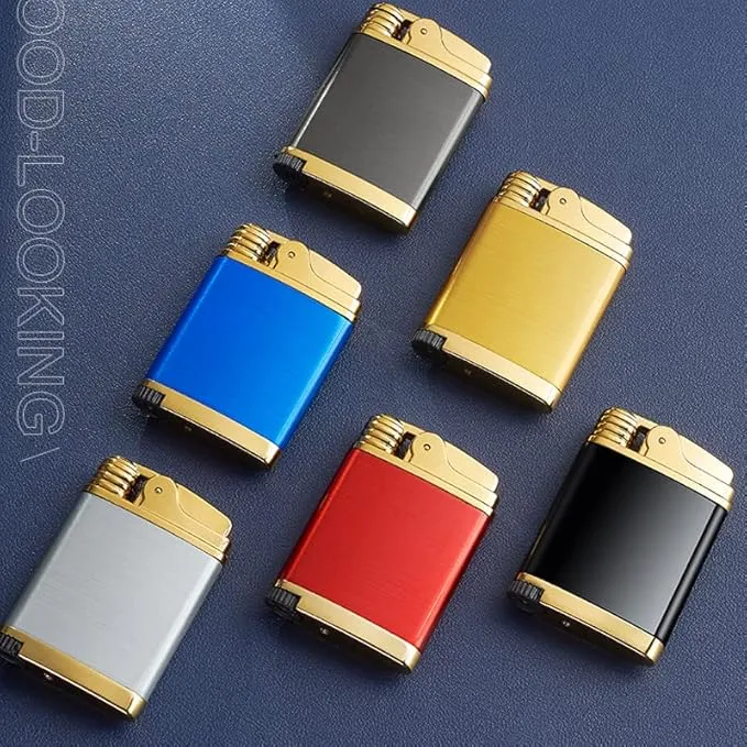 Pocket Torch Lighter, Jet Flame Butane Lighter with Flame Dial, Refillable Torch Lighter, Windproof Jet Lighter for Hiking Camping, No Gas (Gold)
