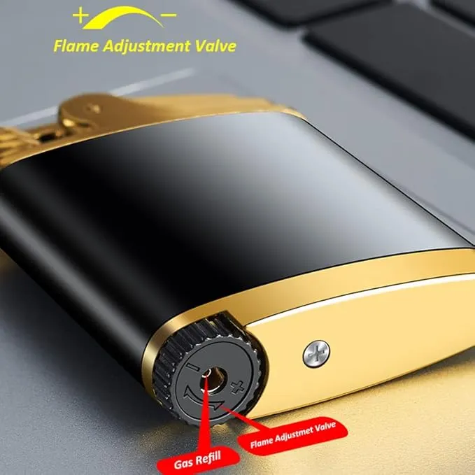 Pocket Torch Lighter, Jet Flame Butane Lighter with Flame Dial, Refillable Torch Lighter, Windproof Jet Lighter for Hiking Camping, No Gas (Gold)