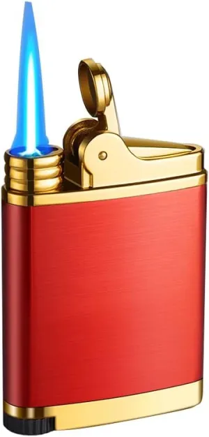 Pocket Torch Lighter, Jet Flame Butane Lighter with Flame Dial, Refillable Torch Lighter, Windproof Jet Lighter for Hiking Camping, No Gas (Red)