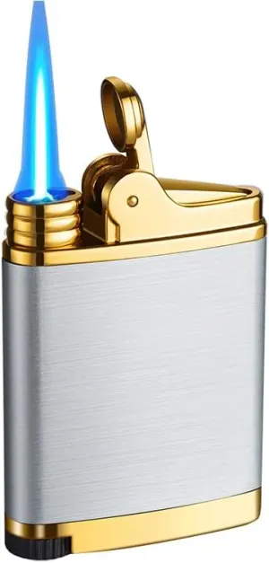 Pocket Torch Lighter, Jet Flame Butane Lighter with Flame Dial, Refillable Torch Lighter, Windproof Jet Lighter for Hiking Camping, No Gas (Silver)