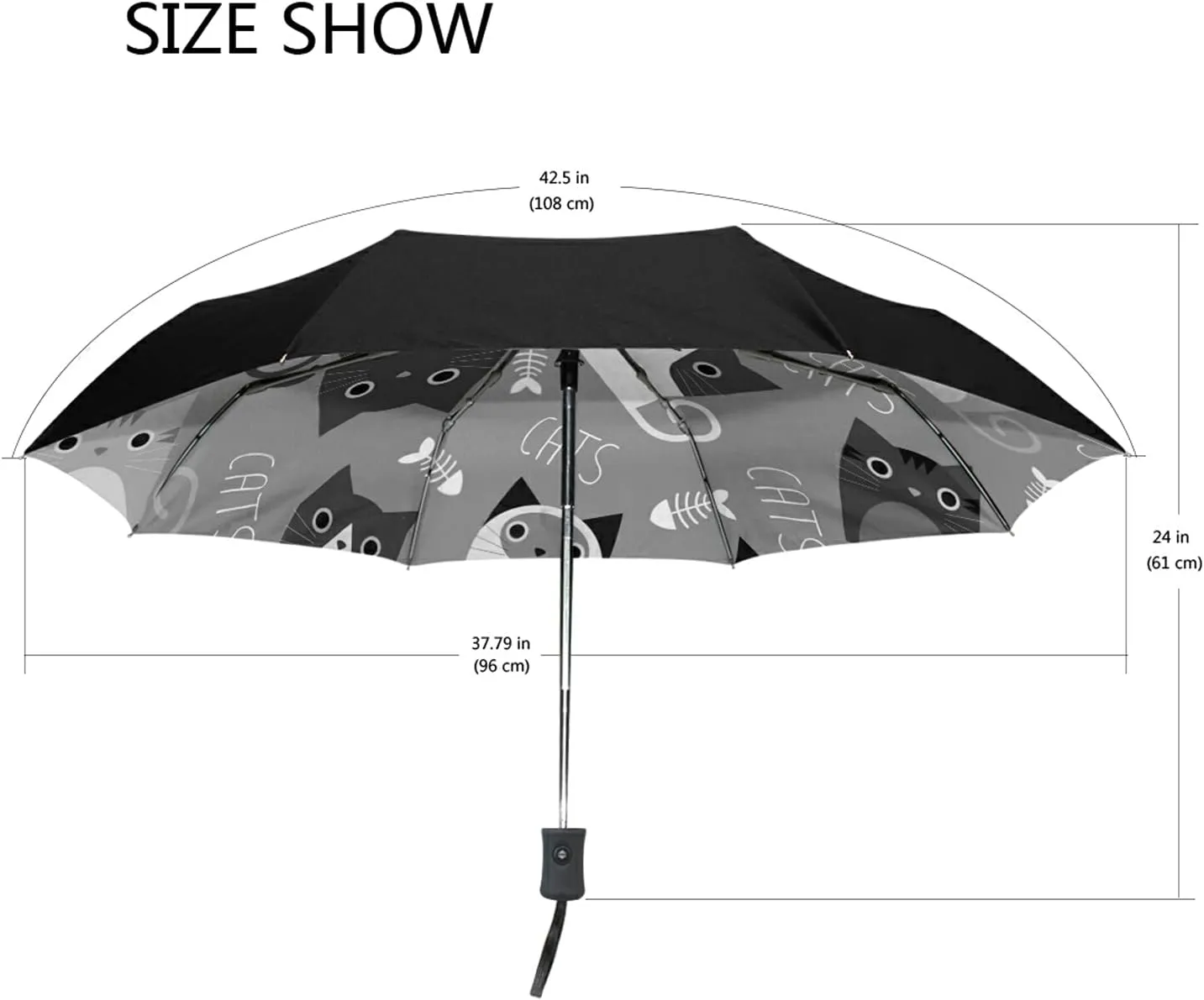 Poeticcity Auto Open/Close Folding Umbrella, Strong Inner Print Travel Rain Umbrella, Portable Automatic Compact Anti-UV Sun Parasol