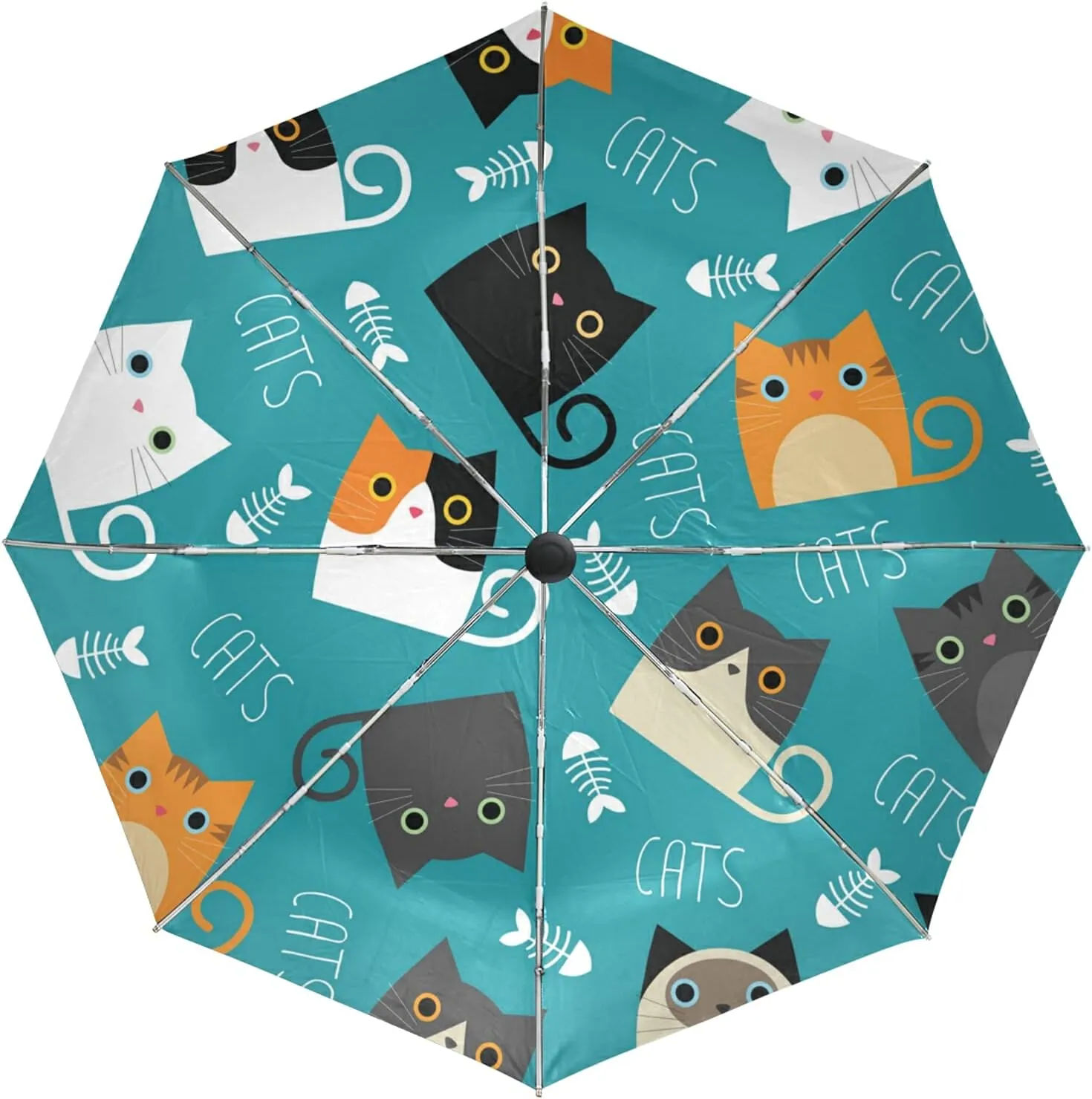 Poeticcity Auto Open/Close Folding Umbrella, Strong Inner Print Travel Rain Umbrella, Portable Automatic Compact Anti-UV Sun Parasol