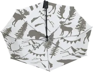 Poeticcity Auto Open/Close Folding Umbrella, Strong Inner Print Travel Rain Umbrella, Portable Automatic Compact Anti-UV Sun Parasol